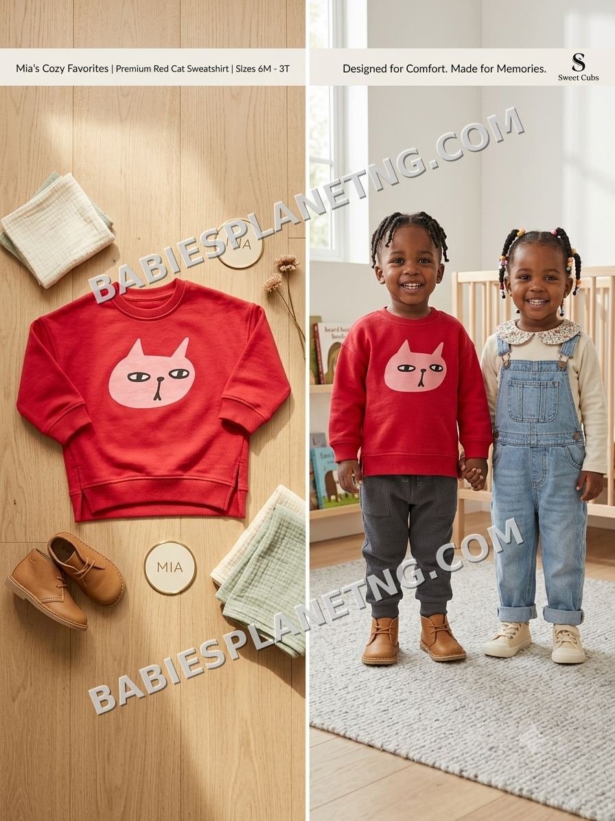 Toddler Red Cat Graphic Sweatshirt