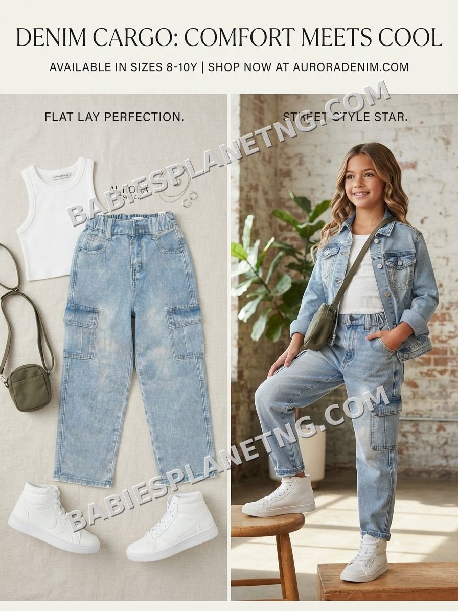 Light Wash Denim Cargo Trousers 16-18 years