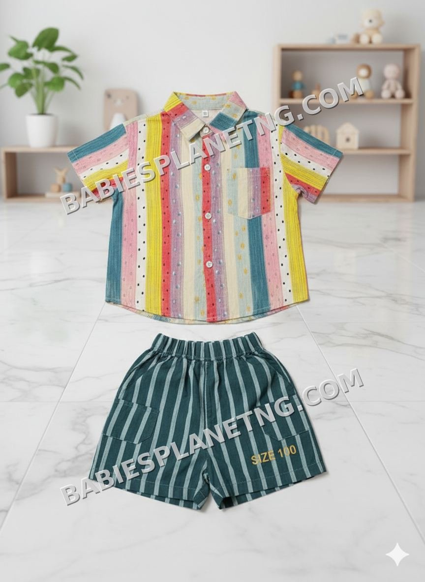 multicolour stripe shirt and short