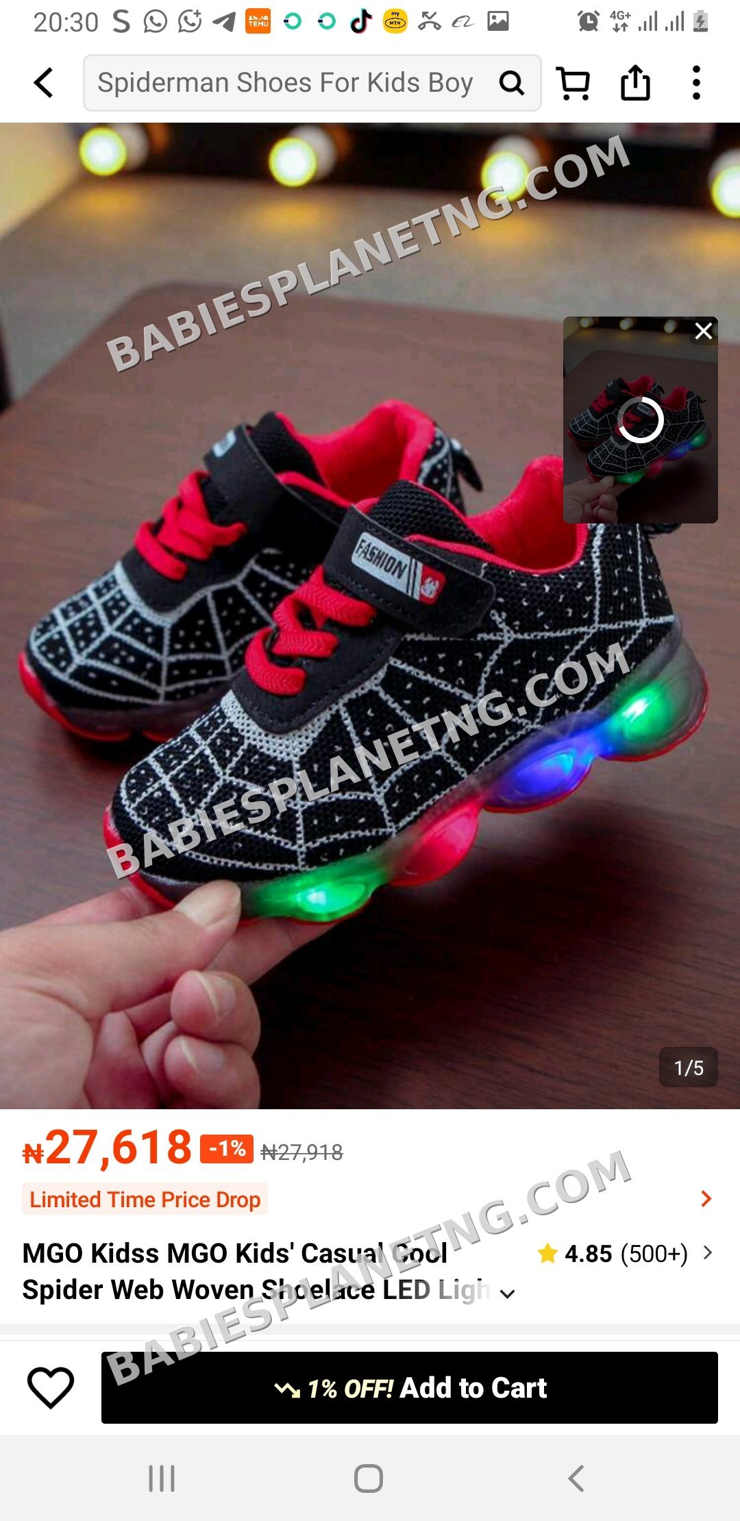 Kids Spiderman Web LED Shoes
