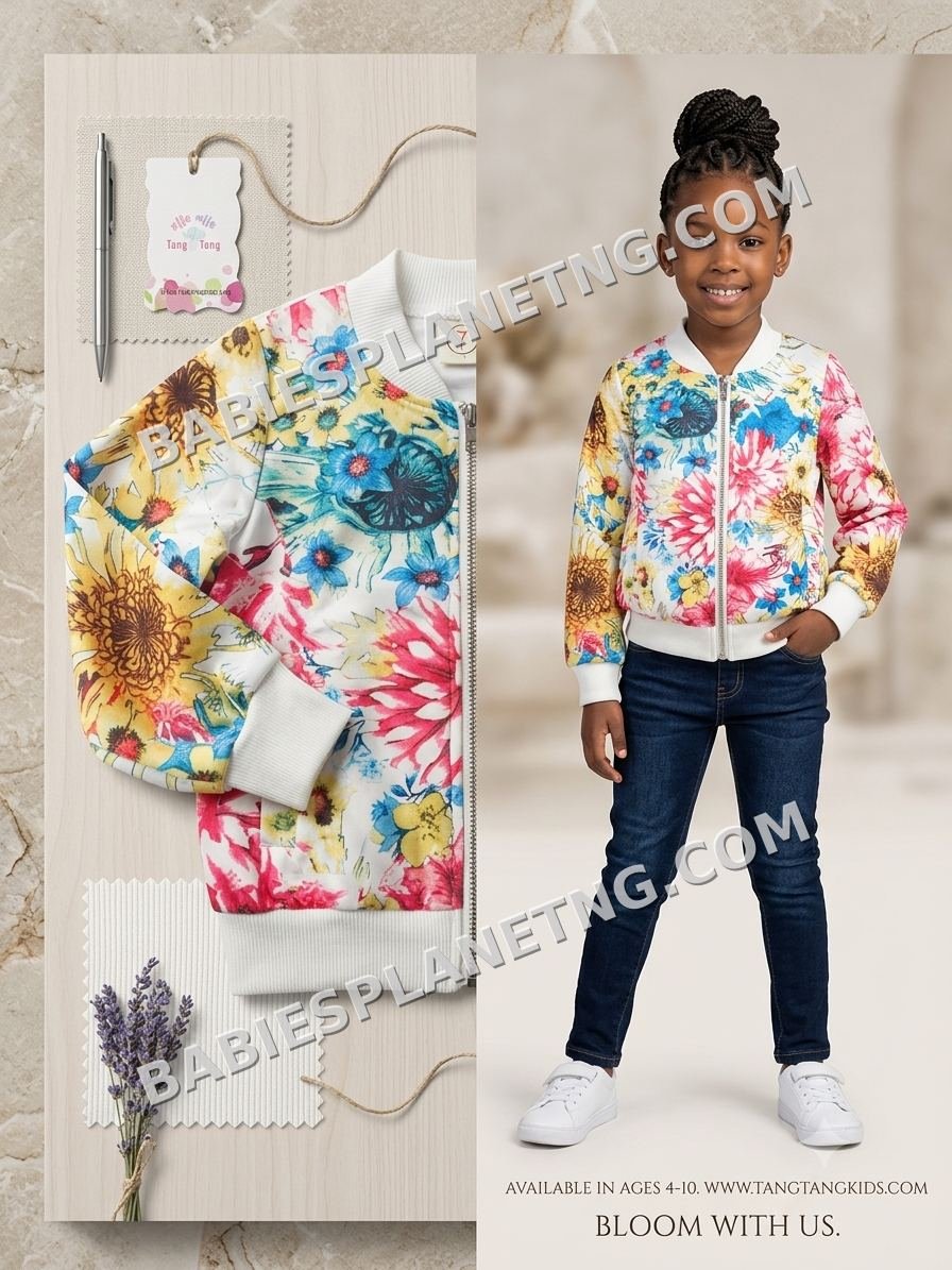 Kids Floral Zip-Up Bomber Jacket Top