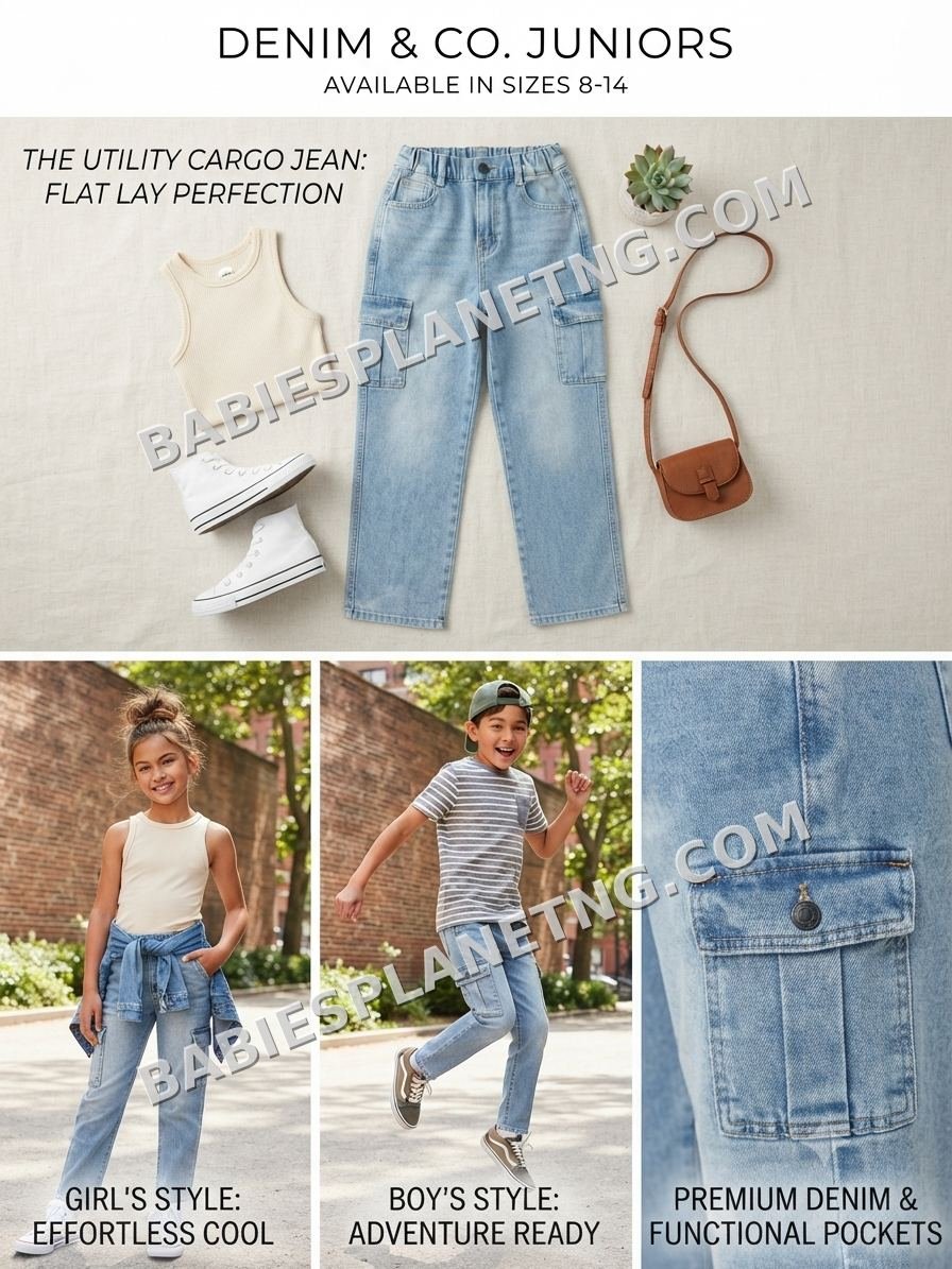 Kids Light Wash Cargo Jeans