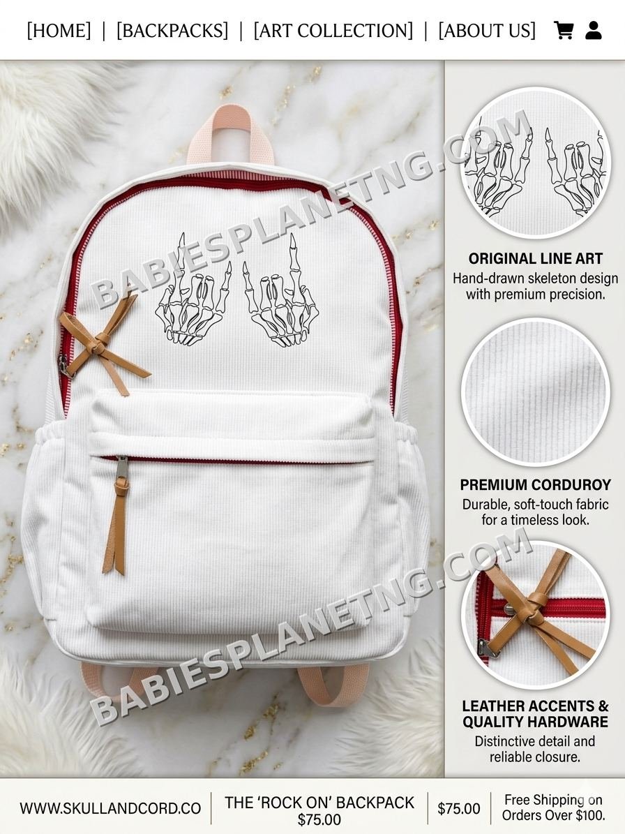White Corduroy Rocking Hand Backpack