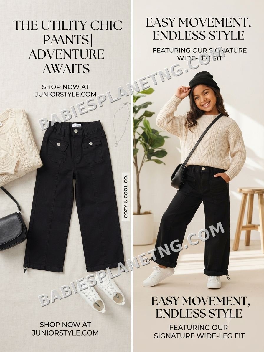 Wide-Leg Black Kids' Trousers