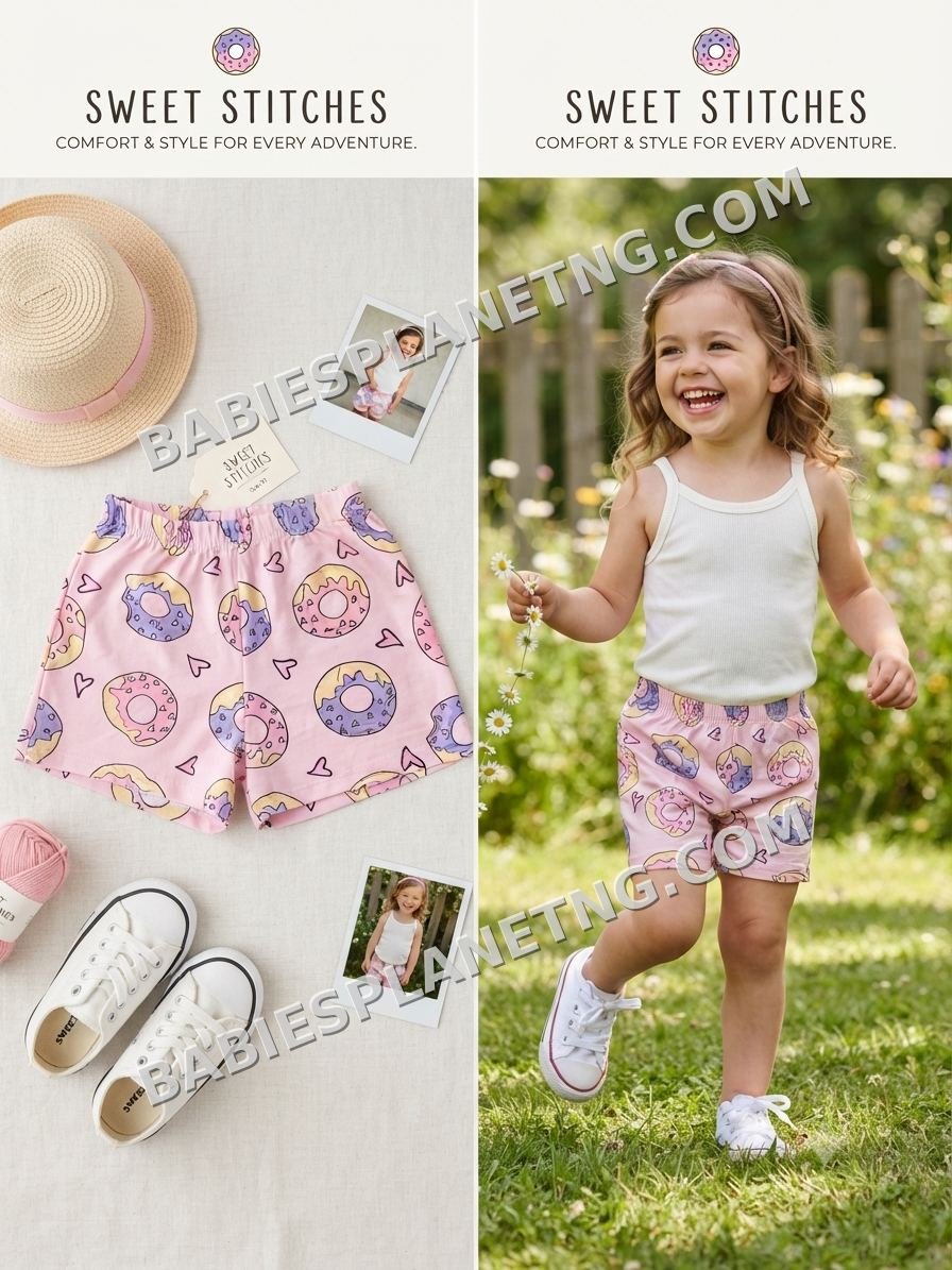 Donut Print Girls' Summer Shorts