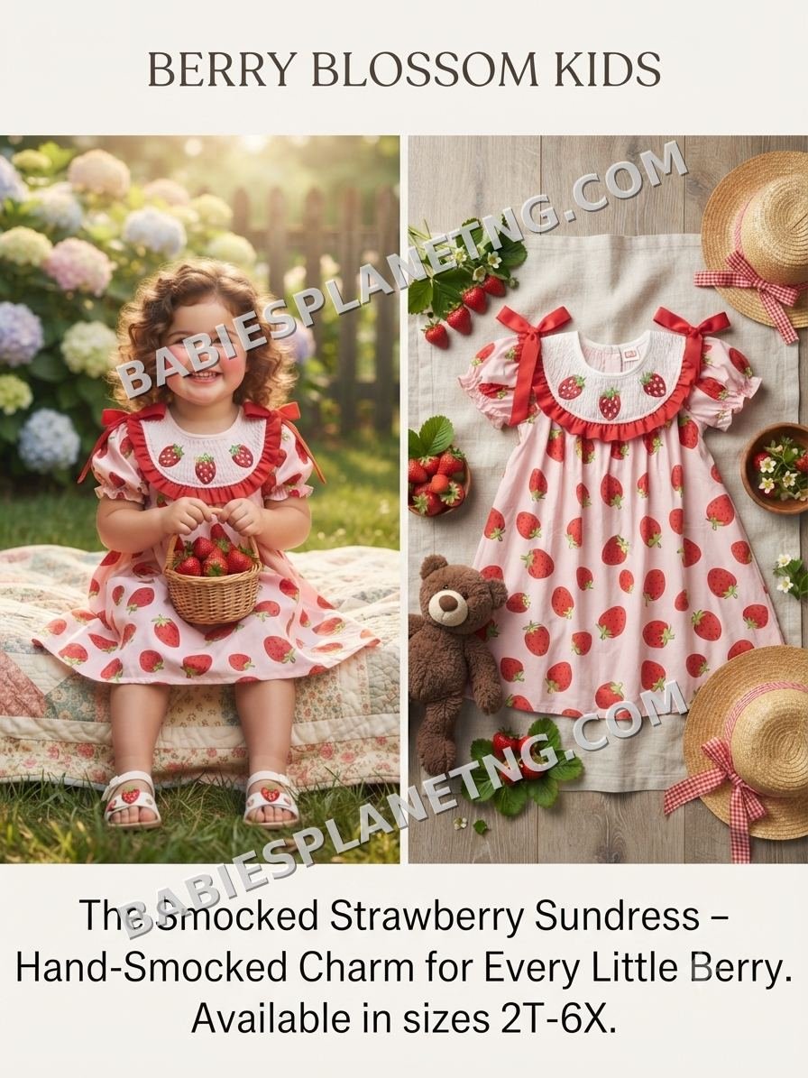 Smocked Strawberry Short Sleeve Dress