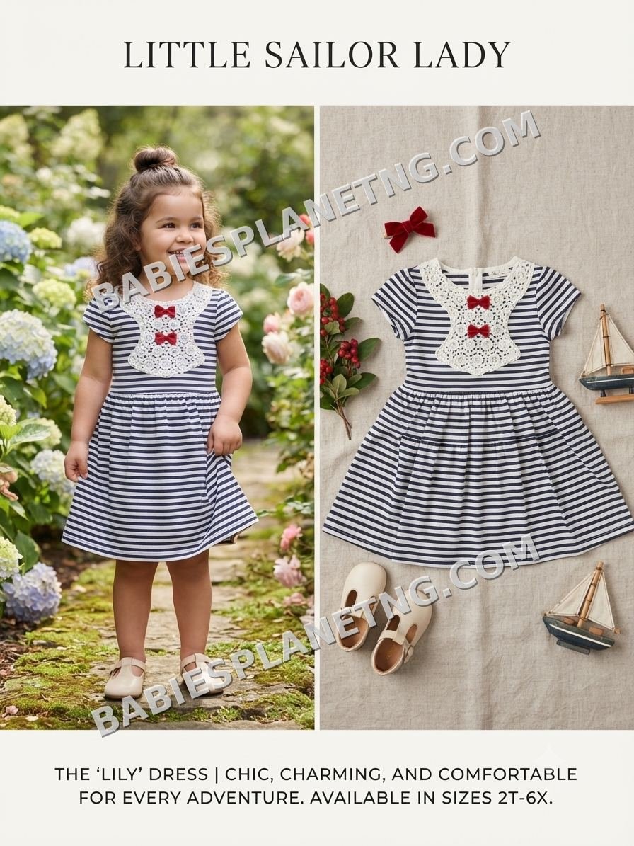 Kids Navy Blue Striped Dress