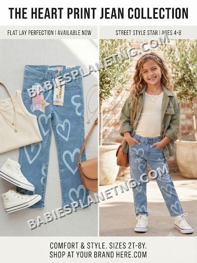 Girls' Heart Design Denim Pants