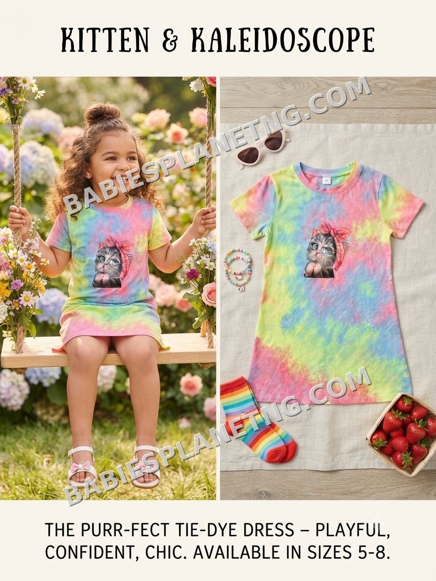 Tie Dye Kitty T Shirt Dress