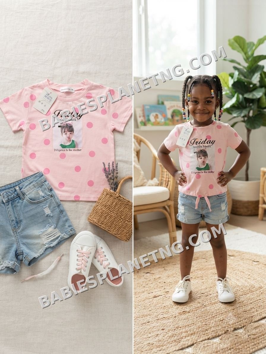 Girls' Short Sleeve Polka Dot Top