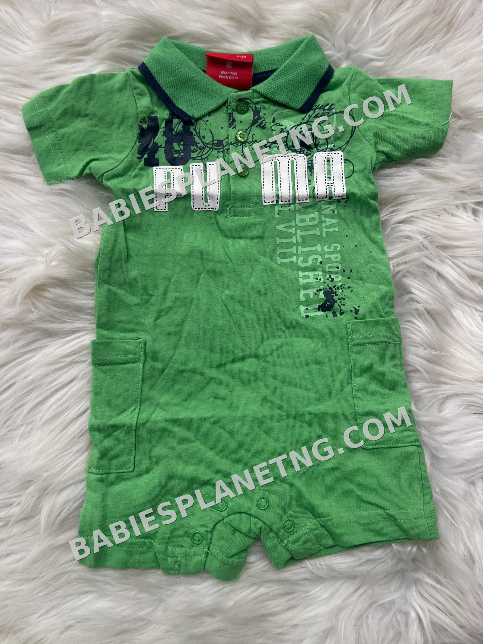 Baby Boy Green Puma Romper