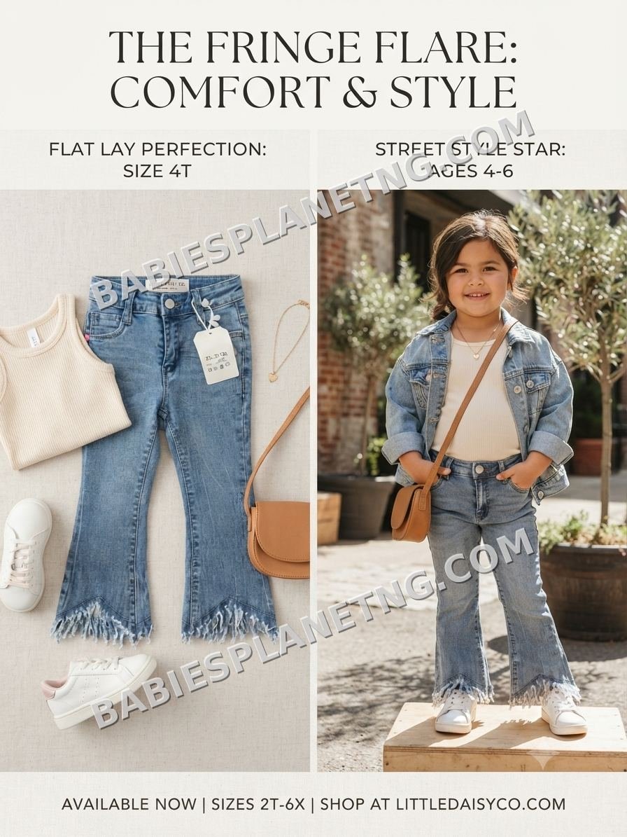 Kids Denim Fringe Hem Jeans