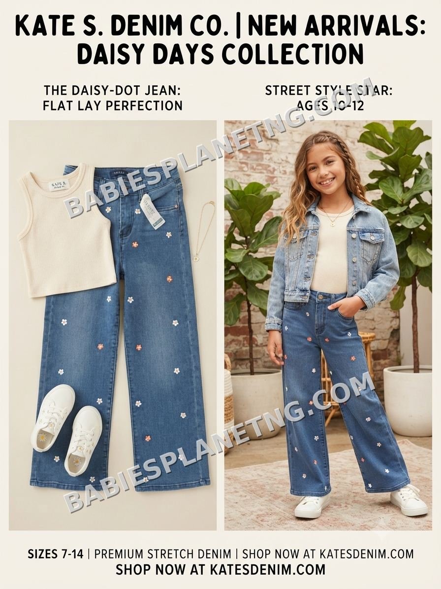 Girls' Floral Denim Trousers