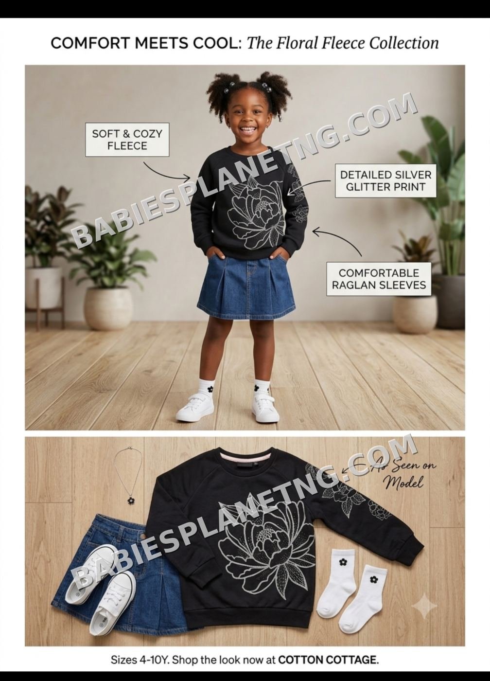 Toddler Glitter Floral Fleece Sweatshirt