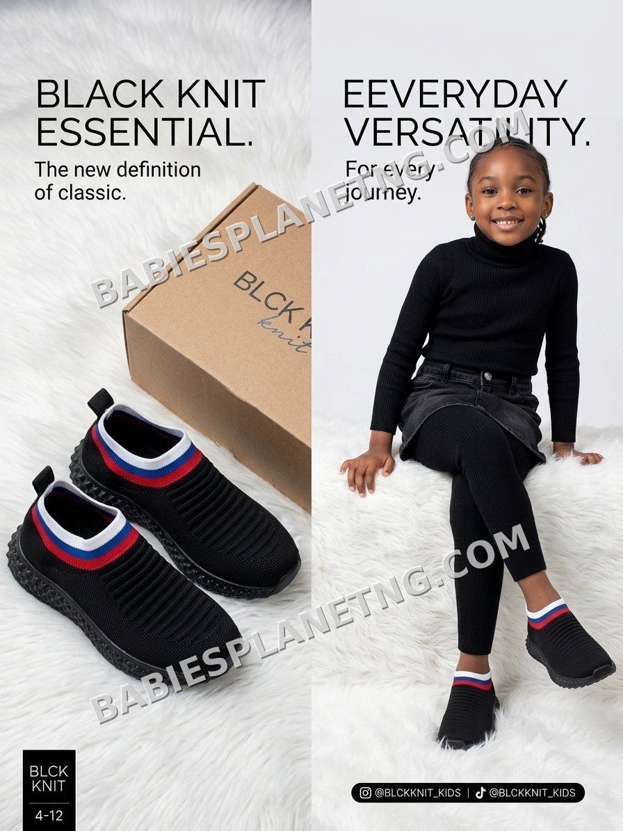 Kids Black Knit Casual Shoes