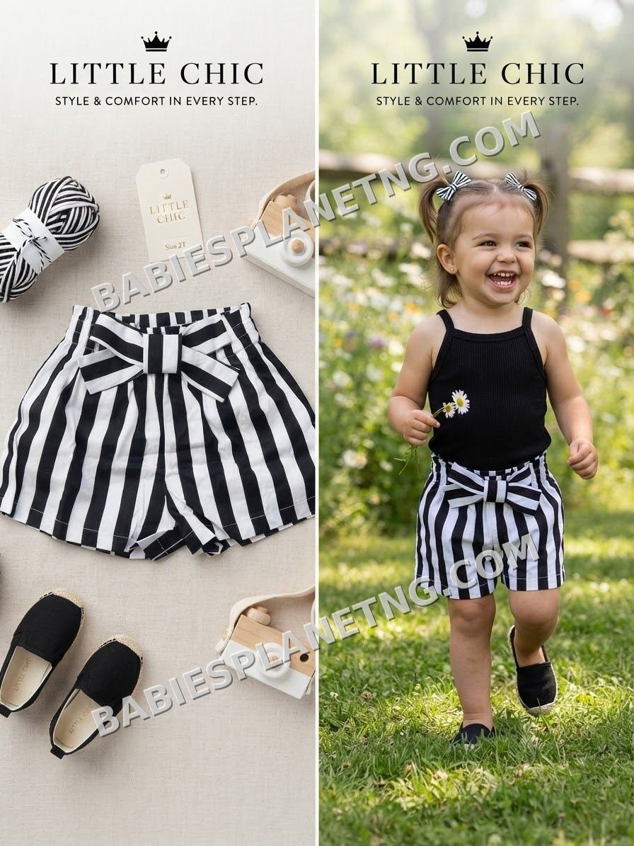 Black and White Striped Kids Shorts