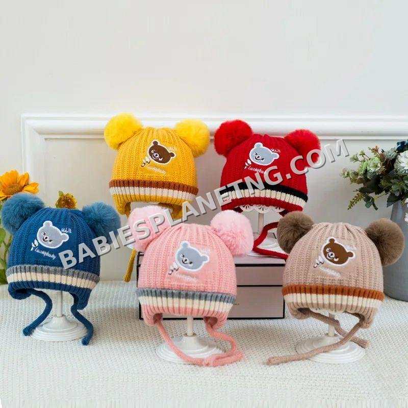 Infant Soft Fleece-Lined Knit Hat with Double Pom-Poms &amp; Ear Flaps