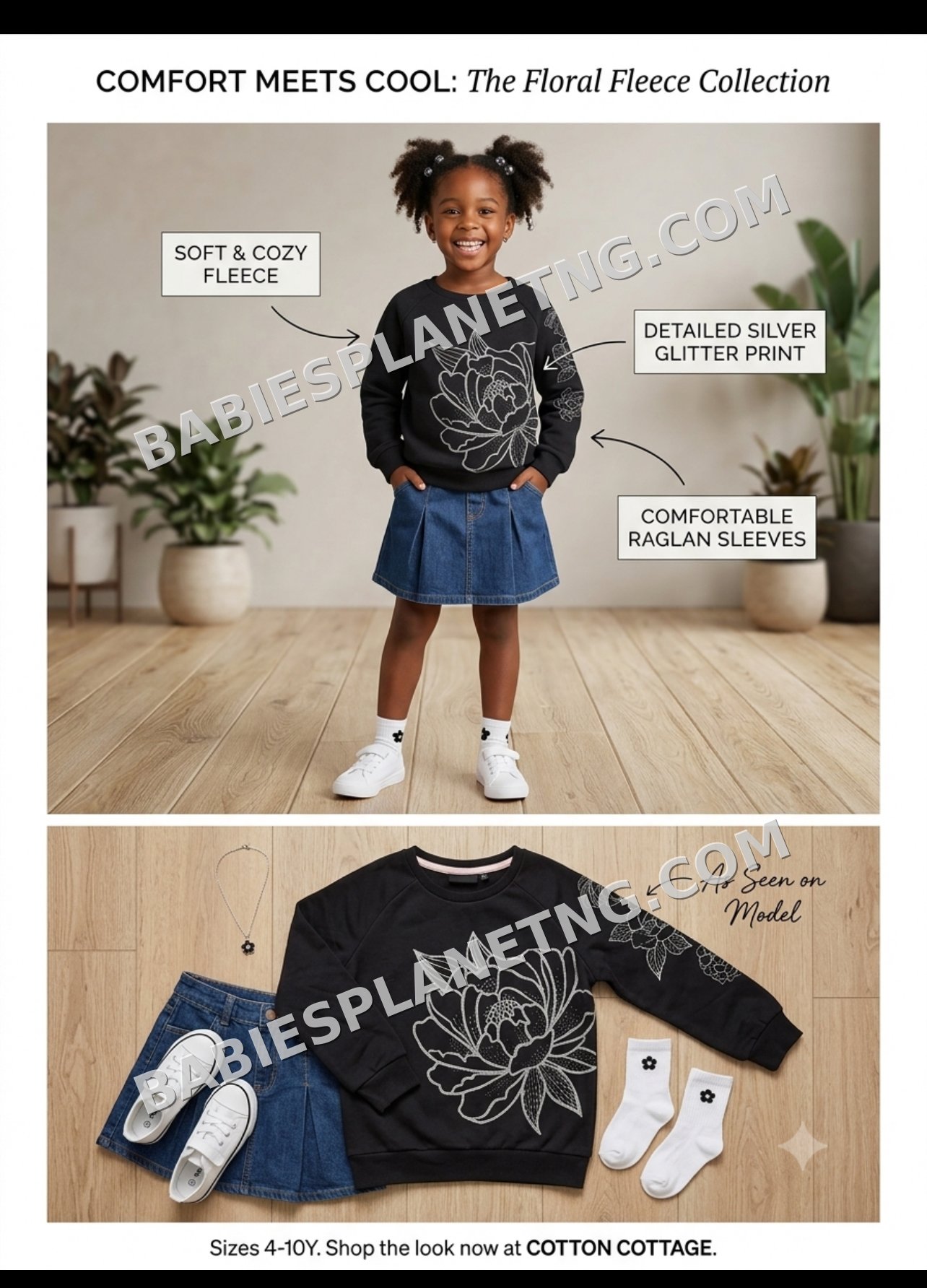 Toddler Glitter Floral Fleece Sweatshirt
