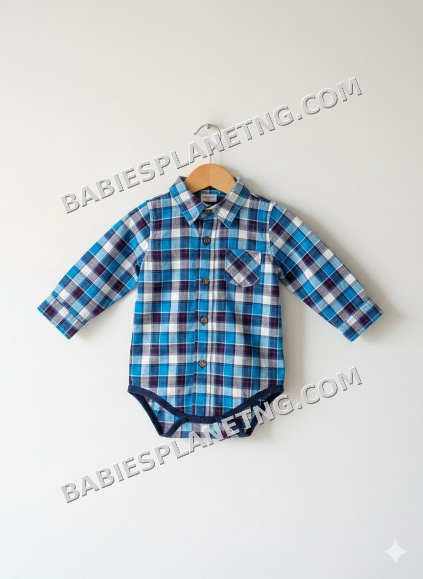 Light blue Baby boy Plaid Button-Front Bodysuit