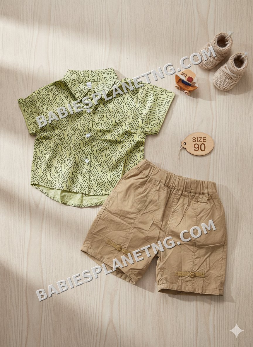 printed short sleeve and khaki style short